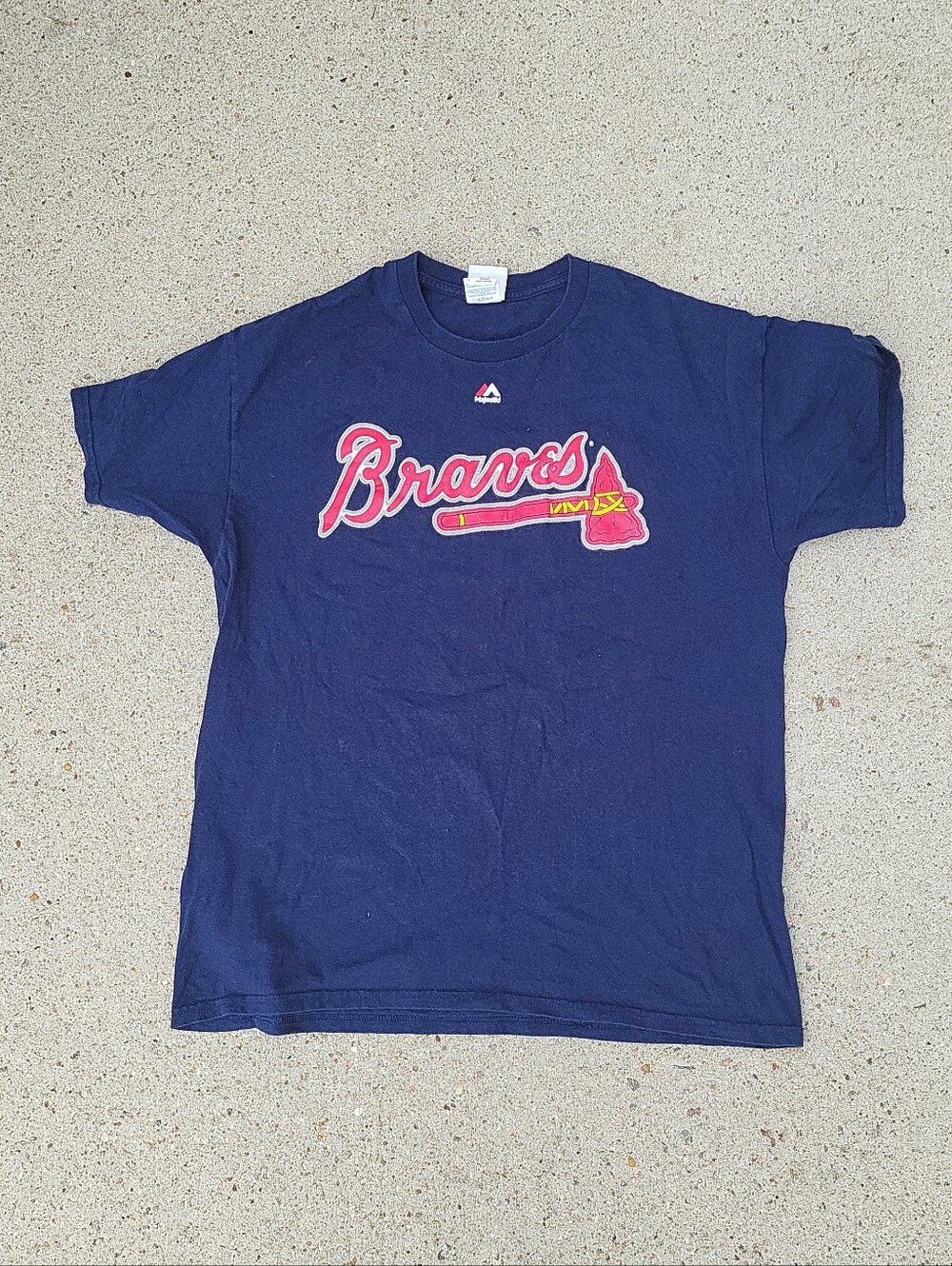 Y2K Vintage Majestic Navy T-shirt with Red and Blue Logo